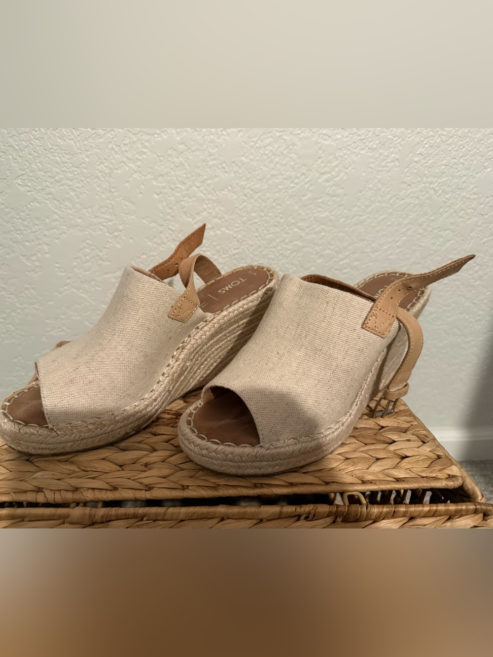 TOMS Natural Canvas Espadrille Wedge Sandals